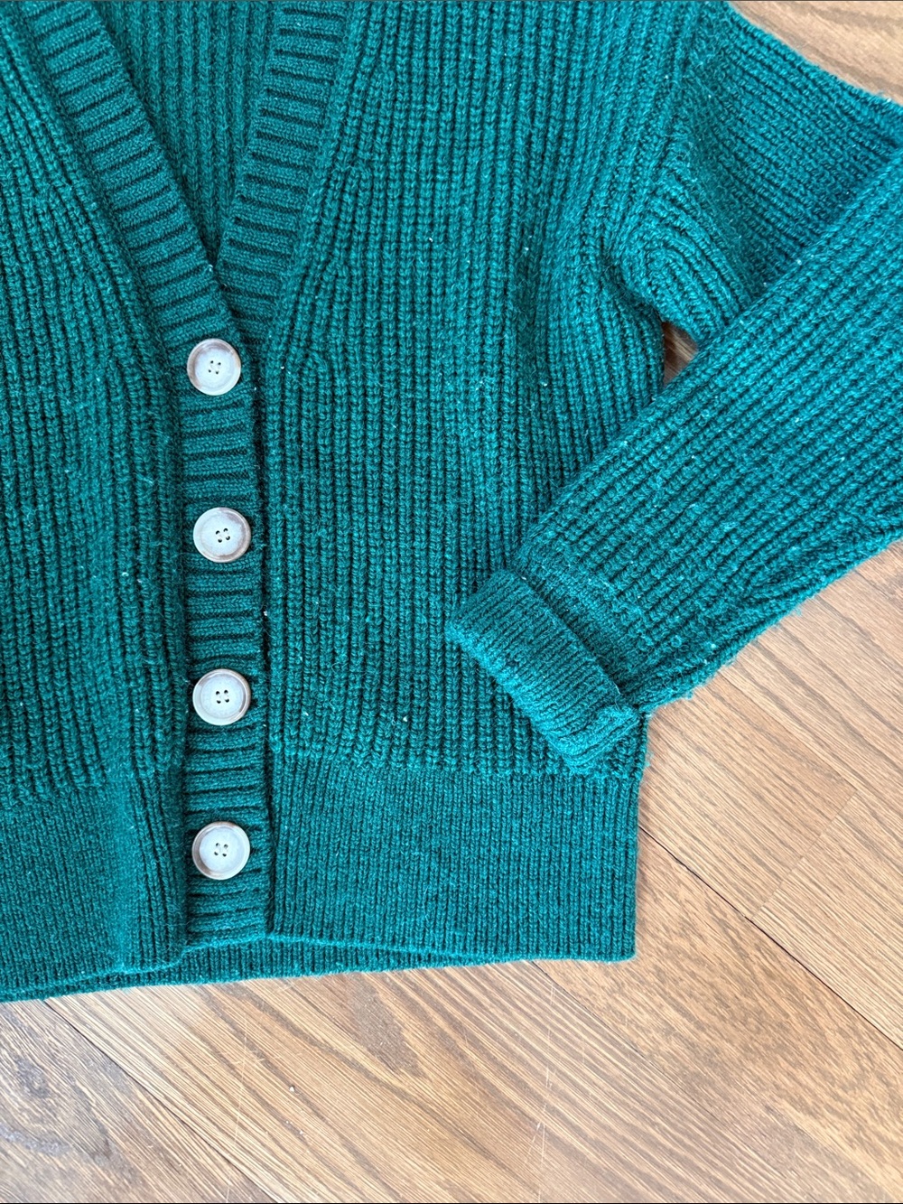LOFT Green Ribbed Button-Front Cardigan Size Small - Picture 3 of 6